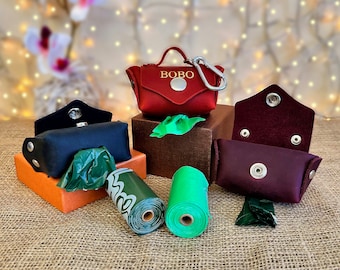 Handmade Leather Dog Poop Bag Dispenser with Treat Storage