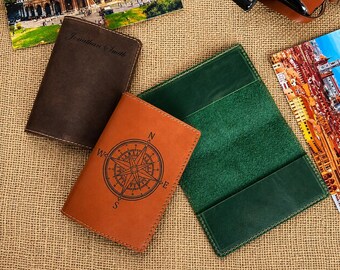 Engraved Crazy Horse Leather Passport Cover - Personalized Travel Wallet