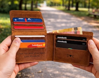 Personalized Leather Minimalist Wallet, Triple Card Holder