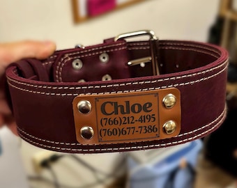 Collar de cuero grabado para perros: Collar grueso personalizado para razas grandes.