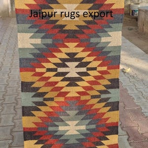Wool Jute Kilim Rug, Wool Jute Traditional Rug, Southwestern Rug, Bohemian Rug, Wool Jute Alfombra, Boho Decor Rug, Indian Jute handmade rug