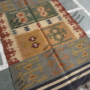 Handwoven Kilim Rug 8x10 ft: Rustic Mustard & Red Southwest Decor