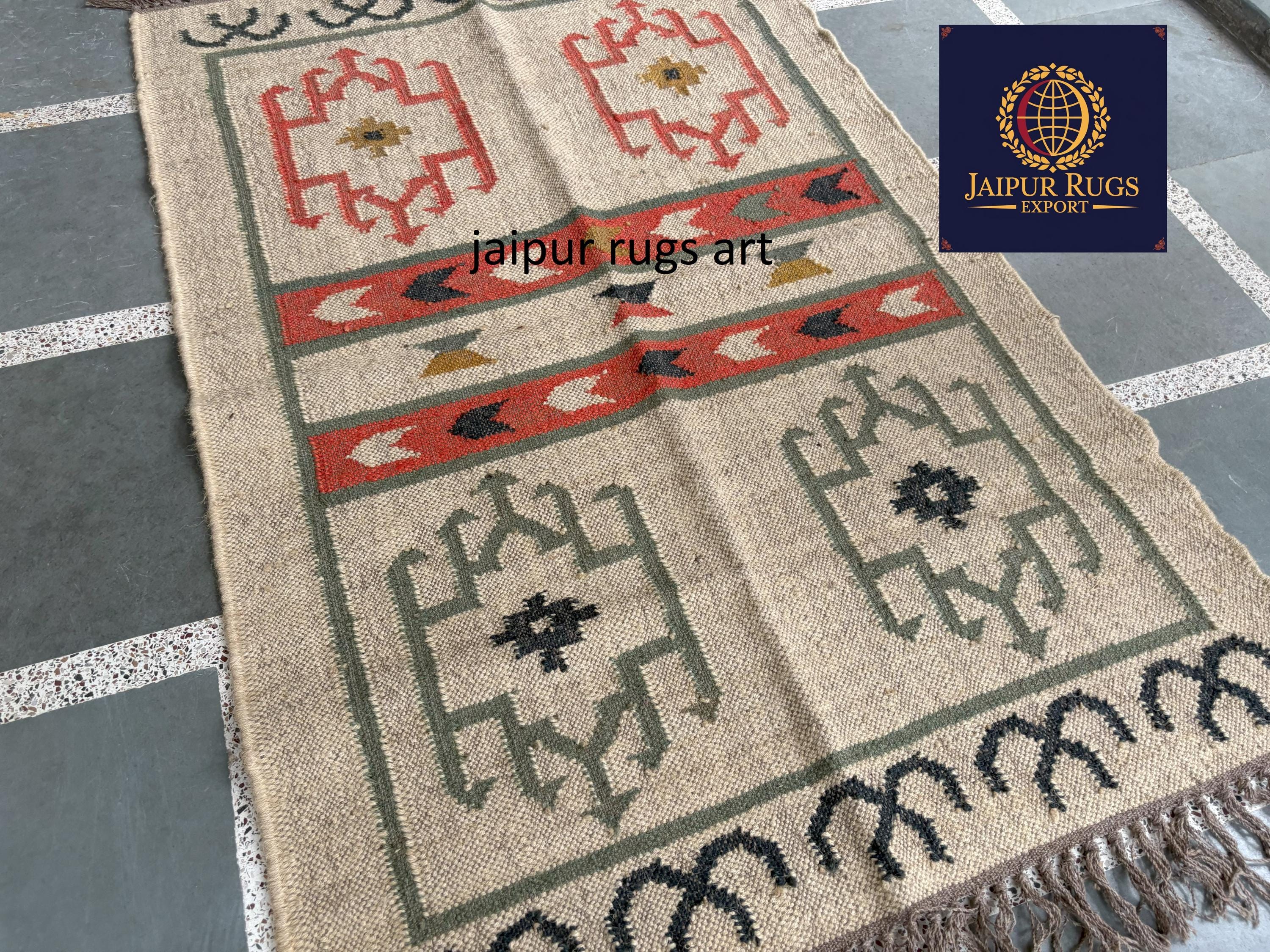 Handwoven Wool Jute Kilim Runner Rug: Oriental Stair Rug