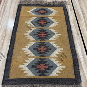 Handwoven Kilim Rug 8x10 ft: Rustic Mustard & Red Southwest Decor