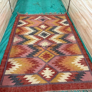 Wool Jute Kilim Runner Rug, Handmade Rug, Oriental, Traditional, Indian, Handwoven wool rug, modern rug, Stair Runner Rug,