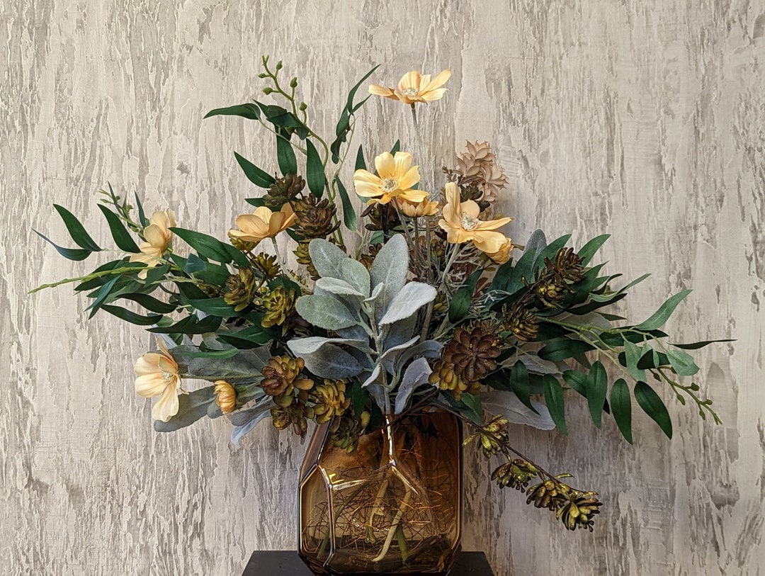 Autumn Artificial Flower Arrangement in Gold Vase Etsy UK