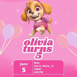 GIRL SKYE Birthday Invitation Template - Digital Download