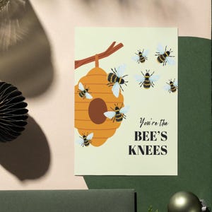 You're the Bee’s Knees Cute Bee Pun Greeting Card | Editable Canva Template | Printable Digital Download for Love & Appreciation