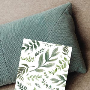 Greenery Watercolor Card Blank Greeting Card Stationary Thank You Digital Download Template