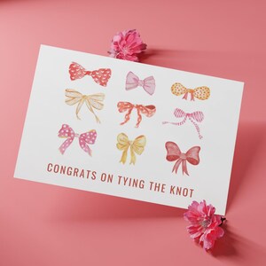 Tying the Knot Wedding Card – Cute Bow-Themed Printable Engagement Card – Digital Congrats Card for Bride & Groom – Instant Download