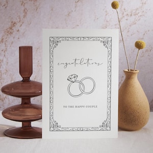 Cartão elegante de parabéns por casamento ou noivado | Download para impressão | Arquivo digital personalizável – Download instantâneo