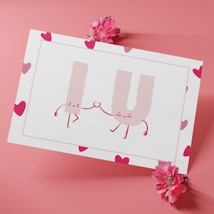 Cute &quot;I Heart U&quot; Printable Love Card – Editable Canva Template, Digital Greeting for Anniversary, Just Because, or Valentine’s Day