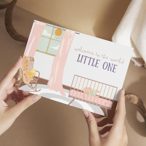 Welcome to the World Little One | Digital New Baby Girl Card | Nursery Illustration | Printable Greeting | Instant Download