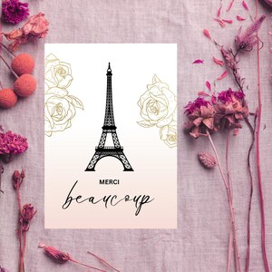 Carte de remerciements française élégante | Merci Beaucoup Imprimable | Téléchargement numérique sur le thème de Paris | Carte de voeux DIY instantanée