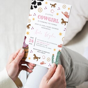 Editable Little Cowgirl Baby Shower Invitation Template | Western Rodeo Theme | Pink Country Baby Girl Party | Instant Digital Download