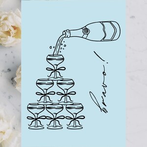 Elegante Glückwunschkarte - Champagne Tower Digitaler Download - Bearbeitbare Feierkartenvorlage