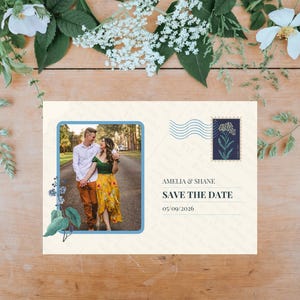 Cartão floral vintage para salvar a data - Modelo de casamento editável no Canva - Convite de cartão postal digital para impressão - Download instantâneo