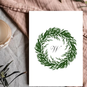 Gepersonaliseerde eerste kaart krans | Digitale download | Aanpasbaar monogram | Gepersonaliseerde sjabloon voor briefpapier