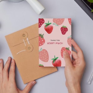 Strawberry Thank You Card: Watercolor Berry Design (Digital Download)