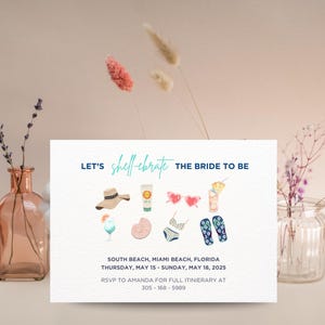 Invitación para despedida de soltera en la playa: ¡Disfruta de una despedida de soltera tropical! Invitación digital imprimible con temática playera encantadora y descarga instantánea.