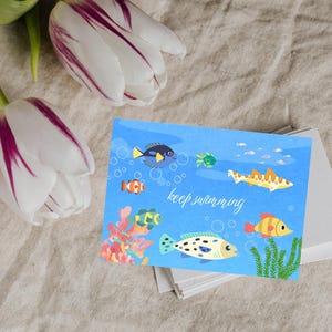 Sigue Nadando – Tarjeta motivacional con temática oceánica, tarjeta imprimible inspiradora, descarga digital
