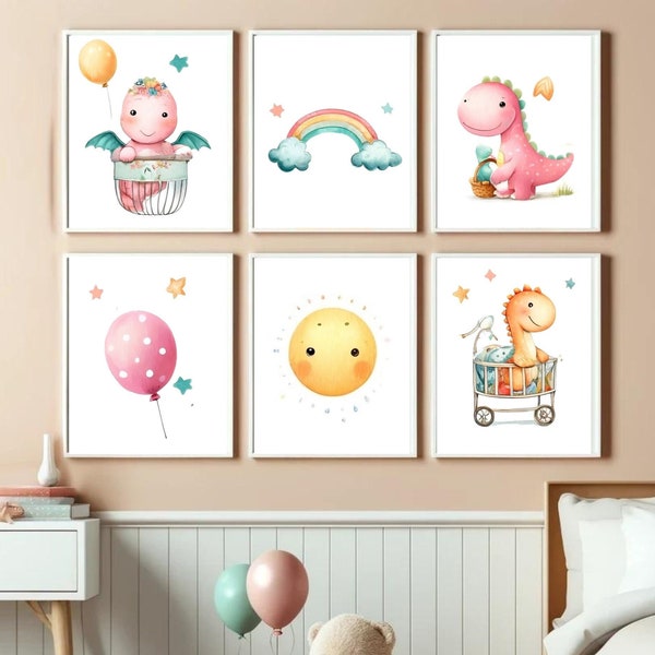 Dinosaur Prints, Colorful Dino Prints, Kids Room Decor, Printable Dinosaurs Poster, Educational Art for Children.
