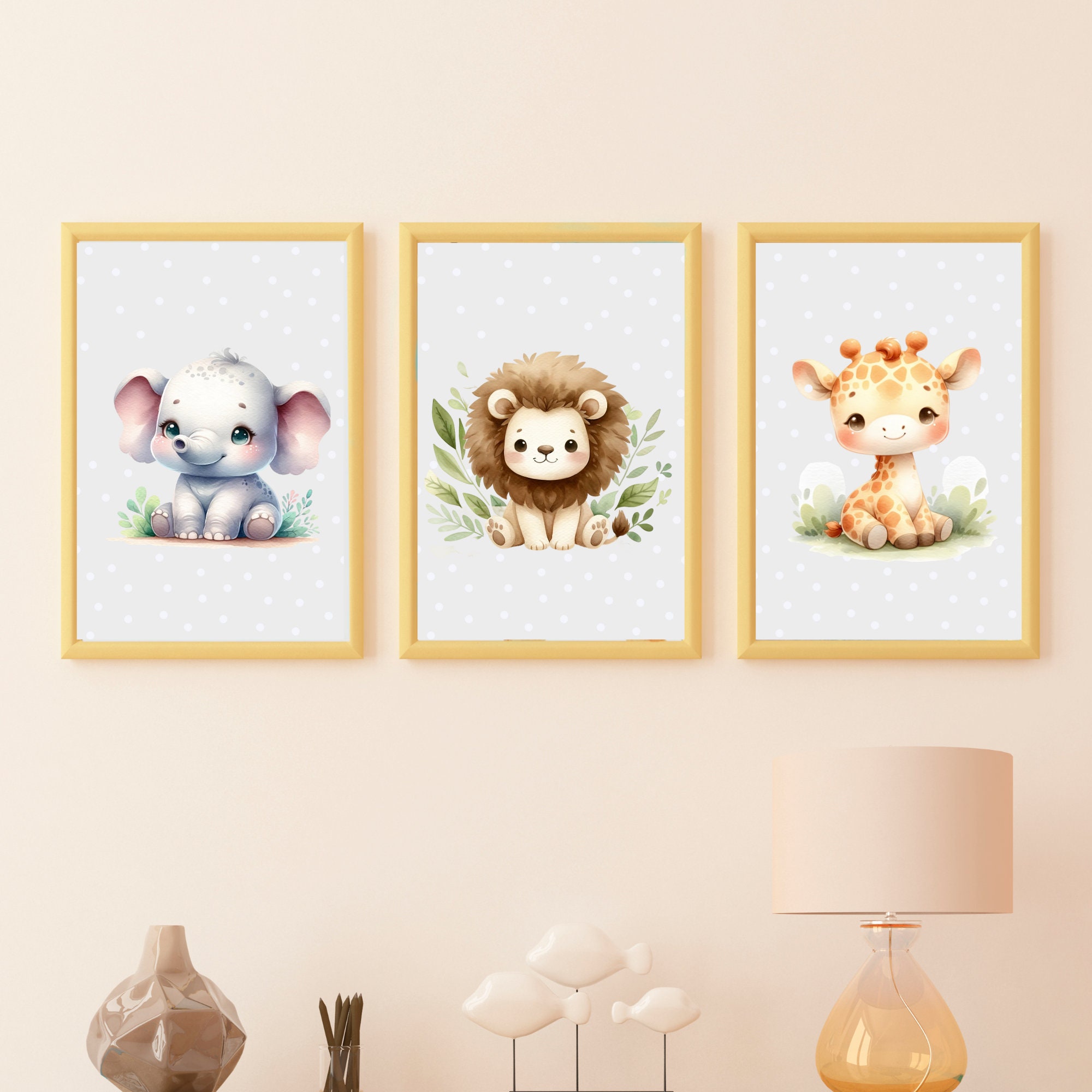 Set of 3 Safari Nursery Prints, Jungle Baby Animal Wall Art, Baby ...