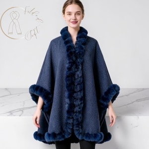 Women's Black Faux Fur Shawl, Elegant Winter Wrap, Cold Weather Luxury Accessory