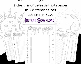 Celestial Printable Note Paper - Digital Zodiac Stationery for Boho Letter Writing and Astrology-Inspired Designs