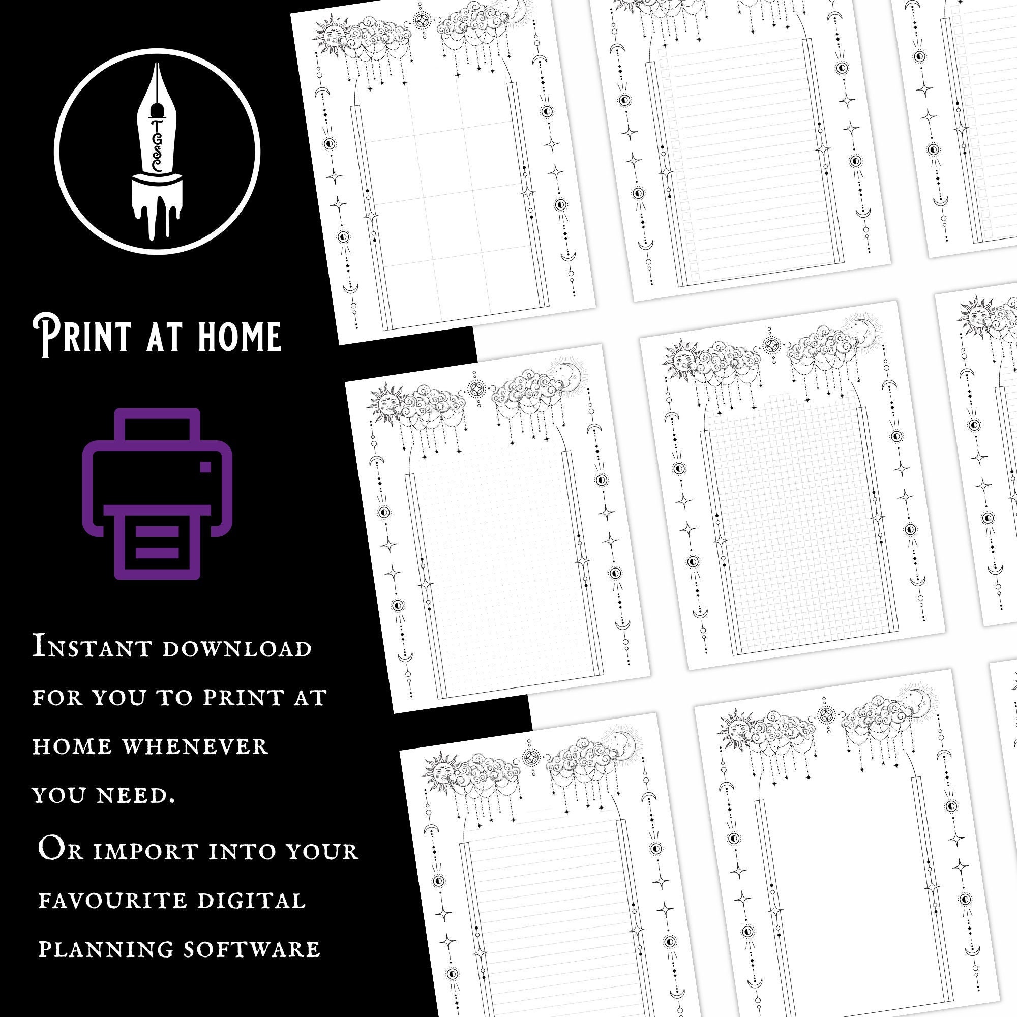 Celestial Printable Note Paper Digital Zodiac Stationery for - Etsy UK