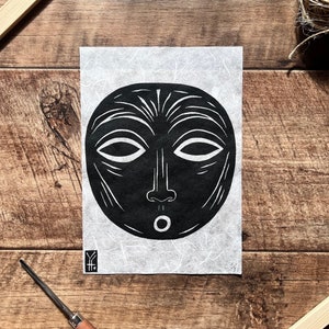 Original Handmade Linocut Print &#39;Black Spirit&#39; - Limited Edition - Colorful Art