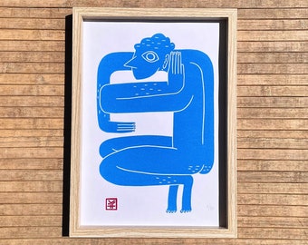 Original Handmade Linocut Print 'The Boy' - Limited Edition - Colorful Art