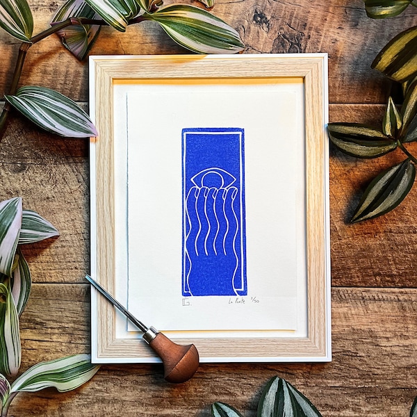 Original Handmade Linocut Print 'The Door' - Limited Edition - Colorful Art