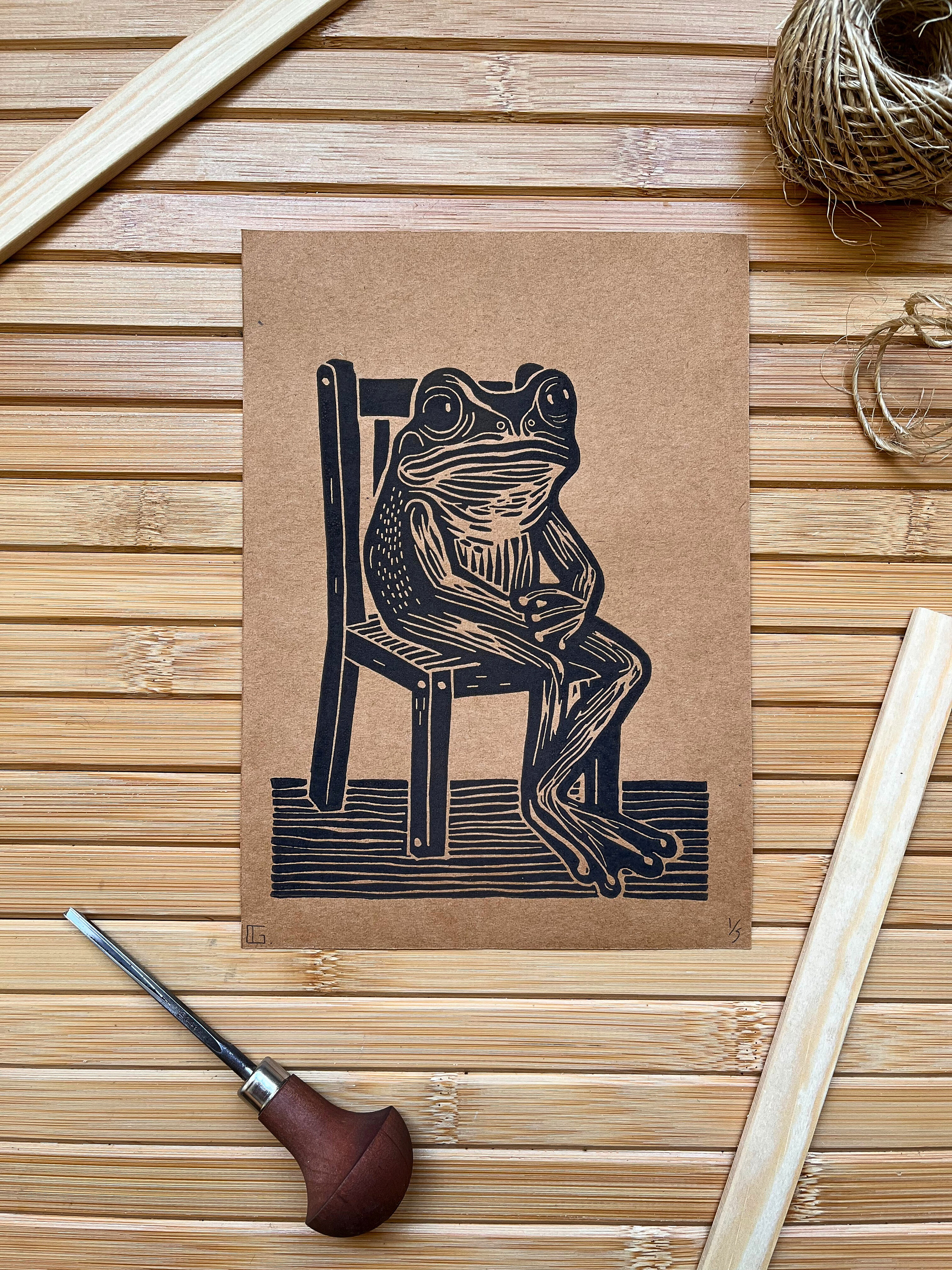 Original Handmade Linocut Print 'color Froggy Frog' - Limited Edition ...