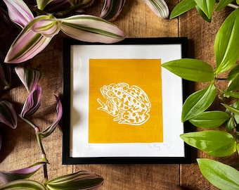 Original Handmade Linocut Print 'The Frog.' - Limited Edition - Colorful Art