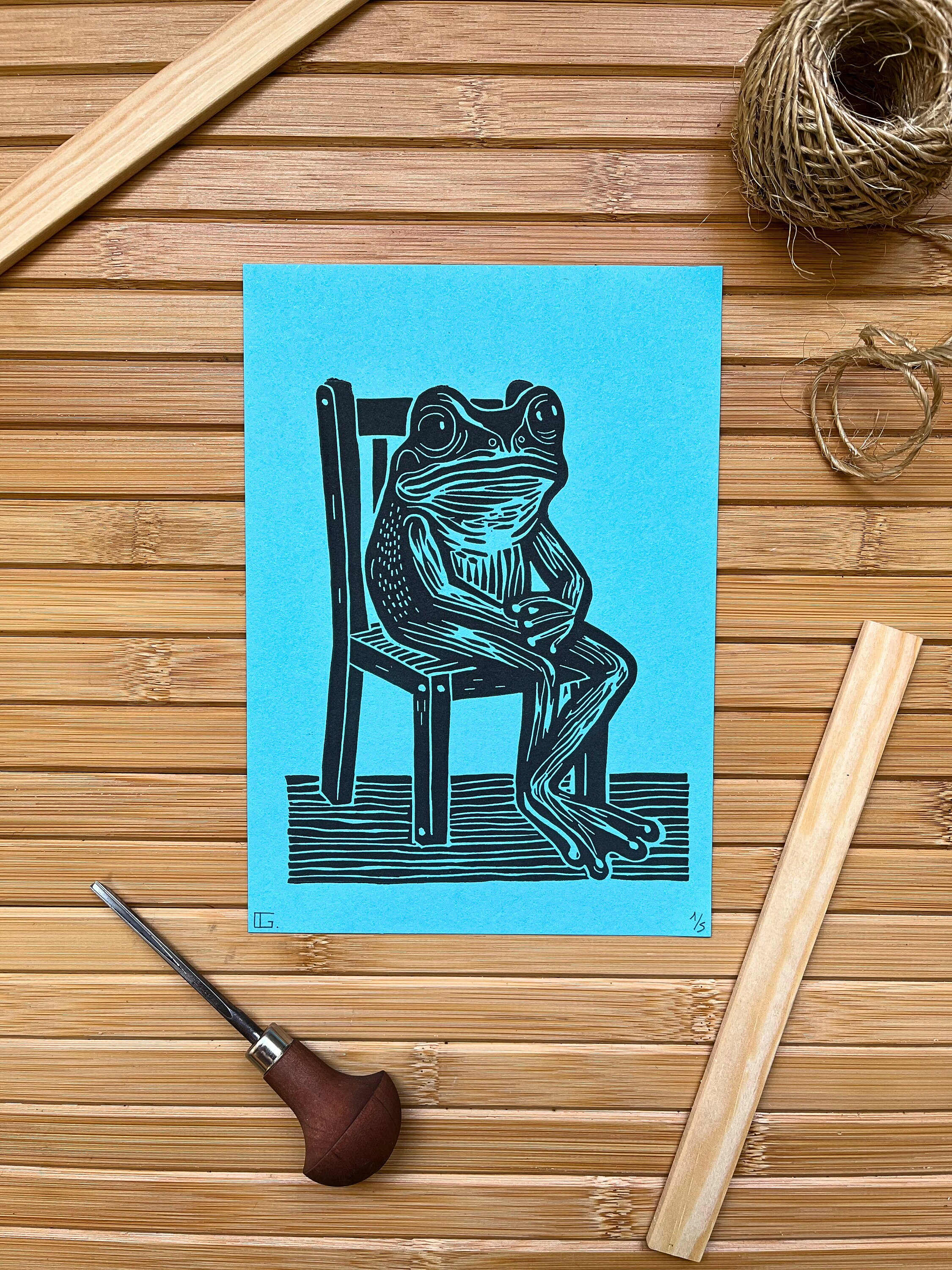 Original Handmade Linocut Print 'color Froggy Frog' - Limited Edition ...