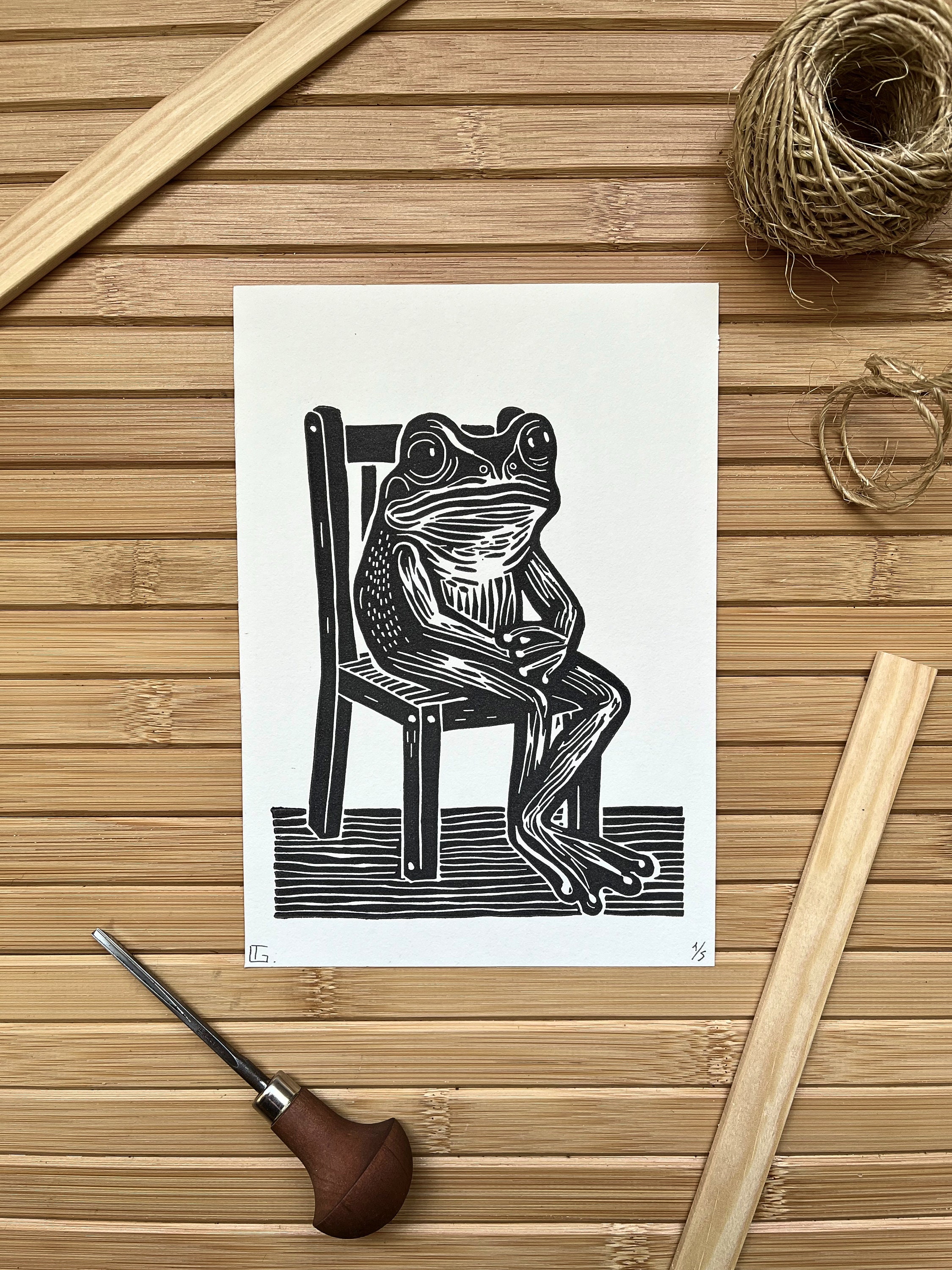 Original Handmade Linocut Print 'color Froggy Frog' - Limited Edition ...