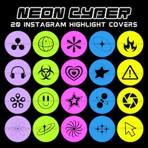 Y2K Instagram Highlight Covers, IG Story, Rave Style, Insta Highlights, Instagram Branding, Y2K Social Media, Y2K Style, Cyber Instagram