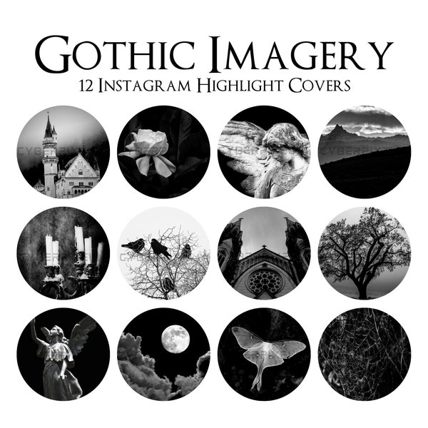 Gothic Imagery Instagram Highlight Covers, Goth Instagram Highlight Covers, Dark Aesthetic Branding