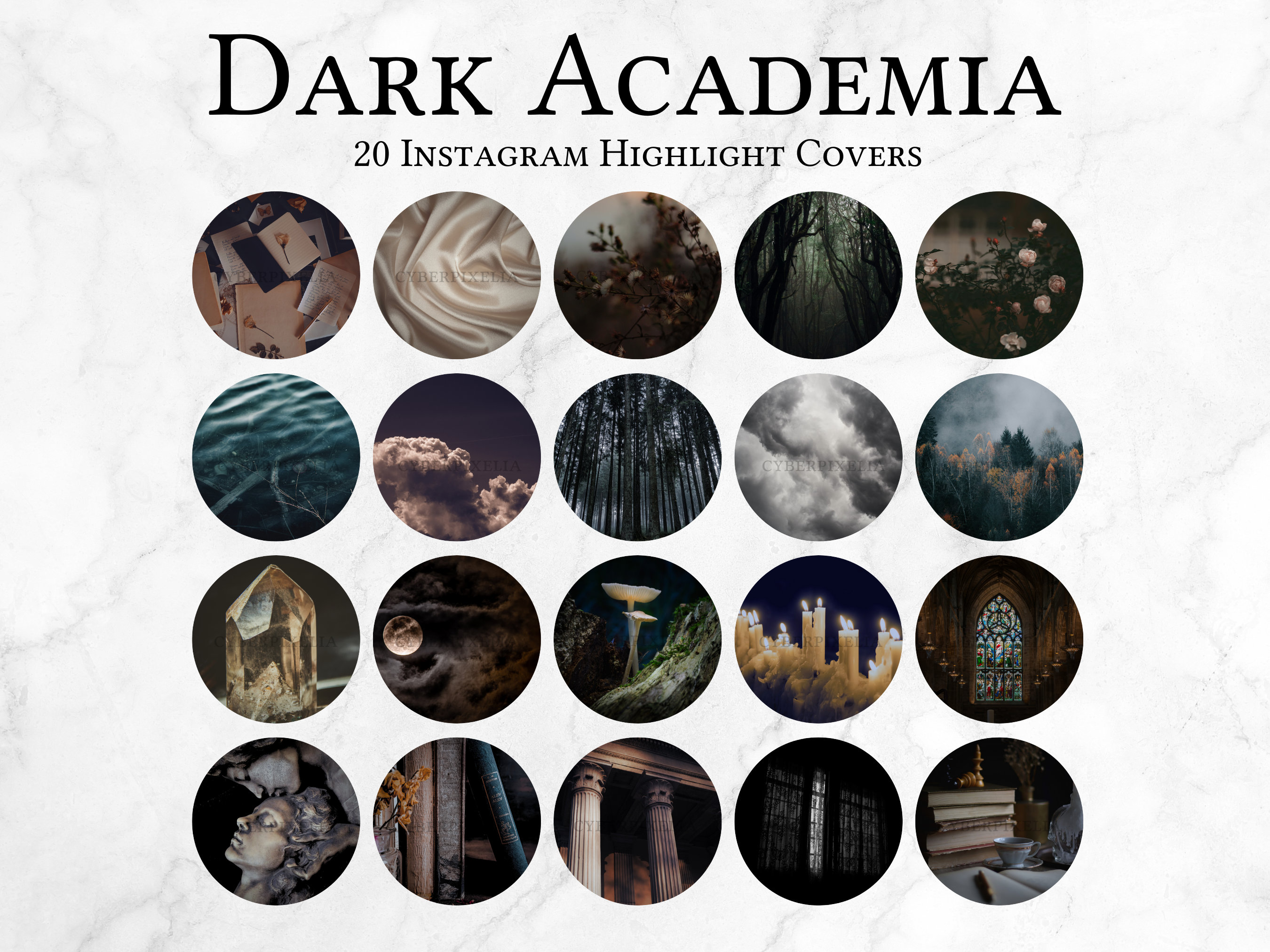 Dark Academia Instagram Highlight Covers, Bookstagram Instagram Highlight Covers, Dark Aesthetic Branding