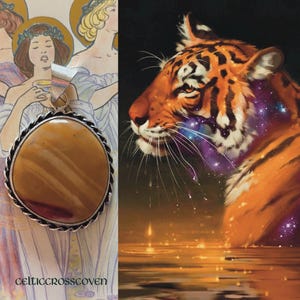 Ethereal Tiger Archetype | Silent Strength & Intuitive Awareness | Mystical Tiger Talisman | Banded Agate Spiritual Pendant