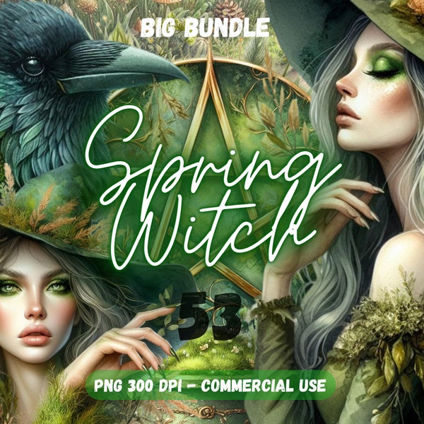 Spring Witch Magical PNG Digital Gothic Witch Clipart Magic Witch SVG Watercolor Fantasy Art Print Witch PNG Designs Bundle Magic png Design