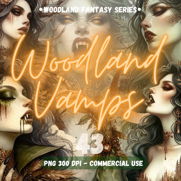 Woodland Fantasy Vamps Watercolor Vampiere PNG Clipart Bundle Digital Vampires Image Wonder Gothic PNG Card Junk Journal Goth Wall Art Vamp