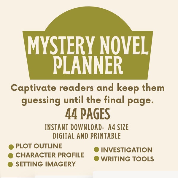 Mystery Novel Planner, Suspense Book Planner, Murder Mystery Book Planner, Mystery Book Outline, Novel Workbook for Crime Writers