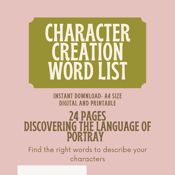 Character Creation Word List Descriptive Words for Writers Character Building Tools Characterization Tool for Authors Descriptive Word List