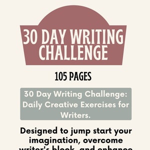 30 Day Writing Challenge Workbook, Daily Writing Prompts Exercises Tips, Writing Challenge,  Writer Workbook