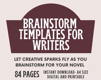 Brainstorming Writing Template Worksheets, Novel Outline, Plot Planner, Author Workbook, How to Write a Book, Book Planner Writing Templates