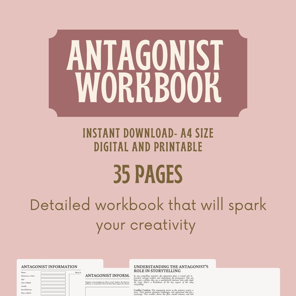 Antagonist workbook I Villan planner I Writing Worksheets I  Character Profiles I Book Writing Workbook Planner I Character Creation