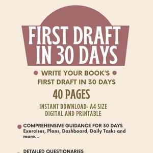 30 Day Novel Writing Guide, Write a Book in 30 Days, Guided Novel Planner for 30 Days,  Novel Writing Workbook, Book Writing Guided Planner
