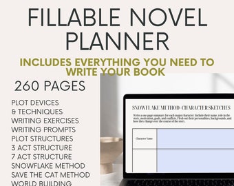 Fillable novel planner, how to write a book, author  novel writing planner, novel  plotting writing guide, digital fillable character sheet